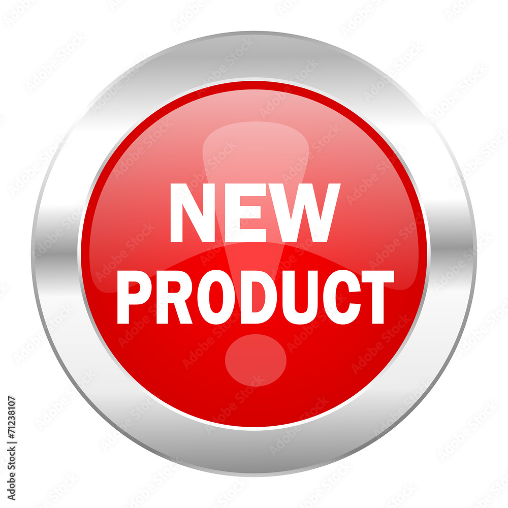 new product red circle chrome web icon isolated new product red circle chrome web icon isolated