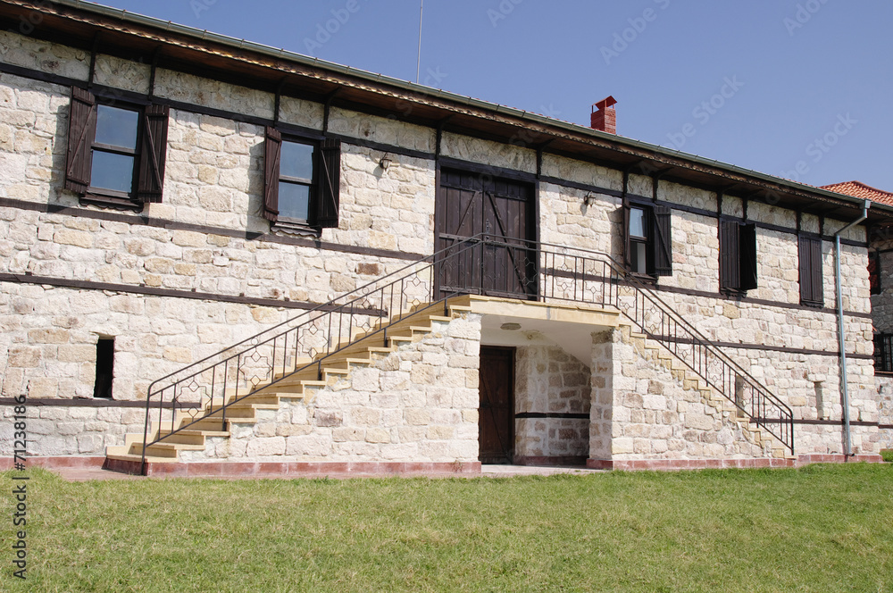 White stone house with stairs White stone house with stairs