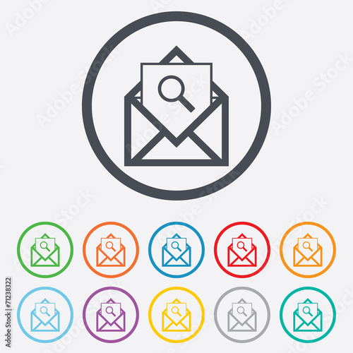 Mail search icon. Envelope symbol. Message sign.
