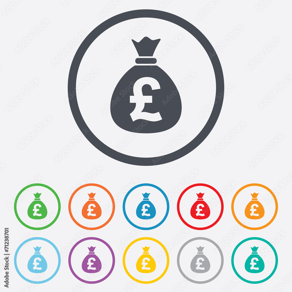 Money bag sign icon. Pound GBP currency. Money bag sign icon. Pound GBP currency.