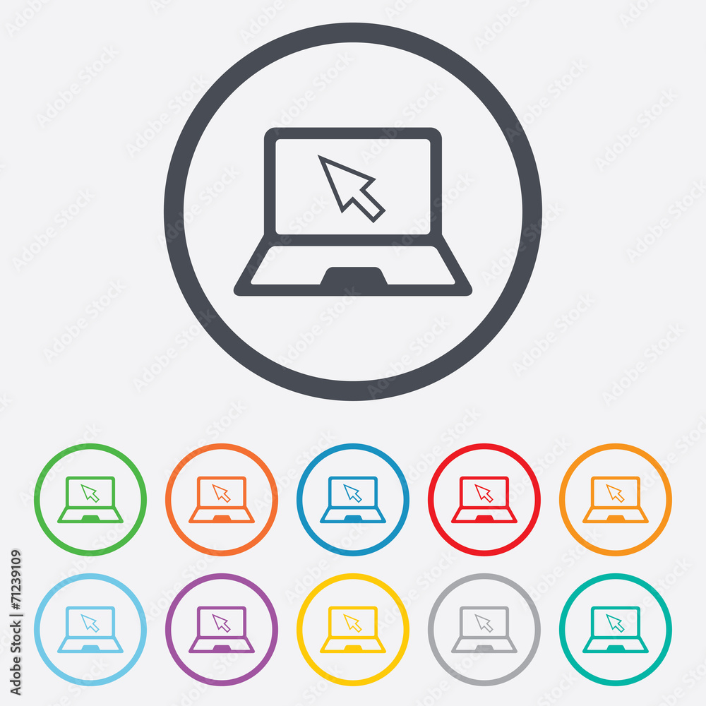 Laptop sign icon. Notebook pc with cursor symbol Laptop sign icon. Notebook pc with cursor symbol