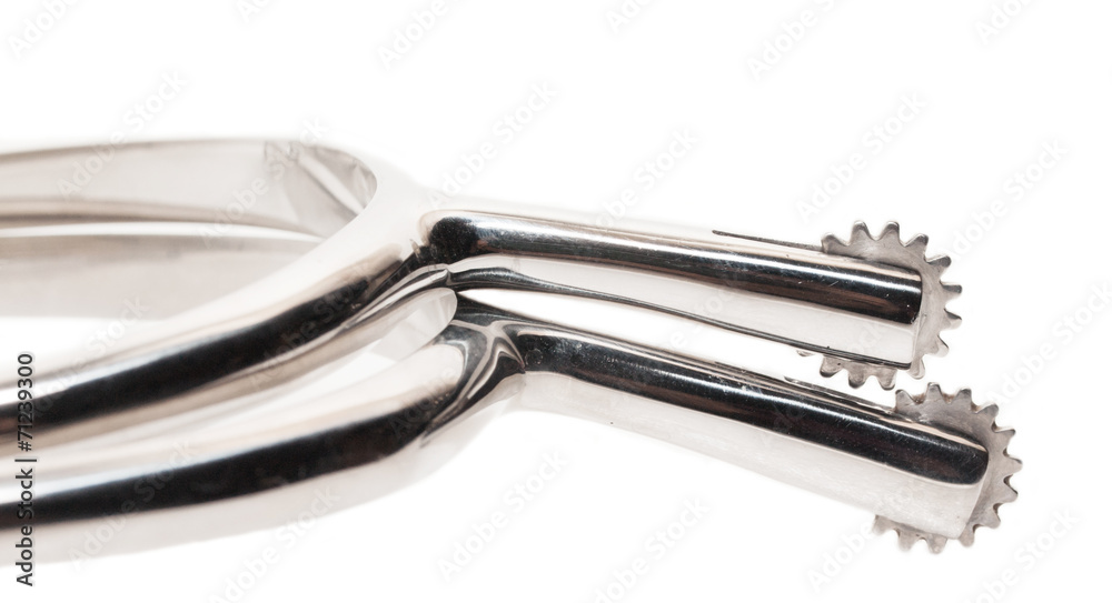 steel riding spurs with stars isolated. close up steel riding spurs with stars isolated. close up