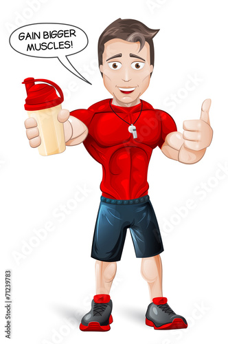 Cartoon Fitness Coach with protein shake