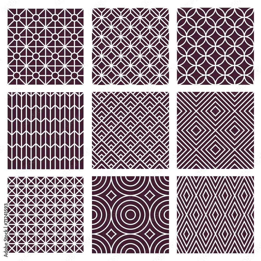 Vector seamless patterns in trendy mono line style - obrazy, fototapety, plakaty 
