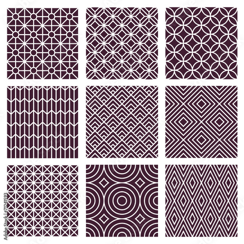 Vector seamless patterns in trendy mono line style