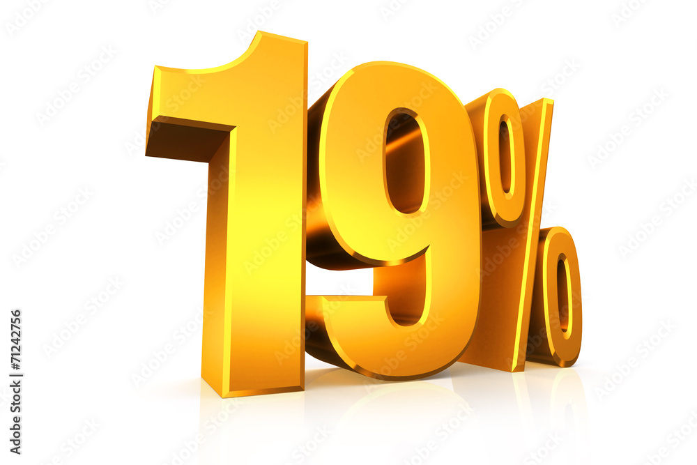 3D render text in 19 percent in gold 3D render text in 19 percent in gold