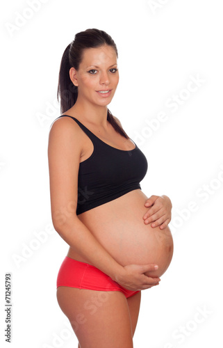 Brunette pregnant in underwear