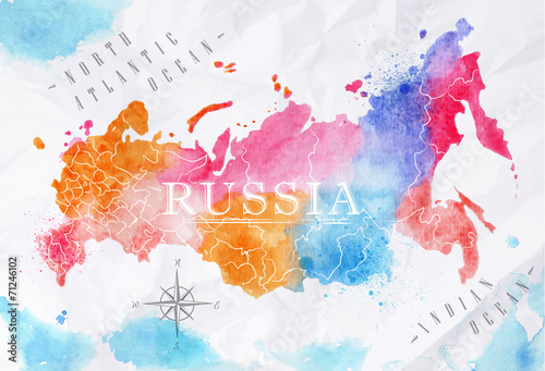 Fotografie, Obraz Watercolor map Russia pink blue