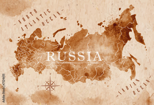 Canvas Print Map Russia retro