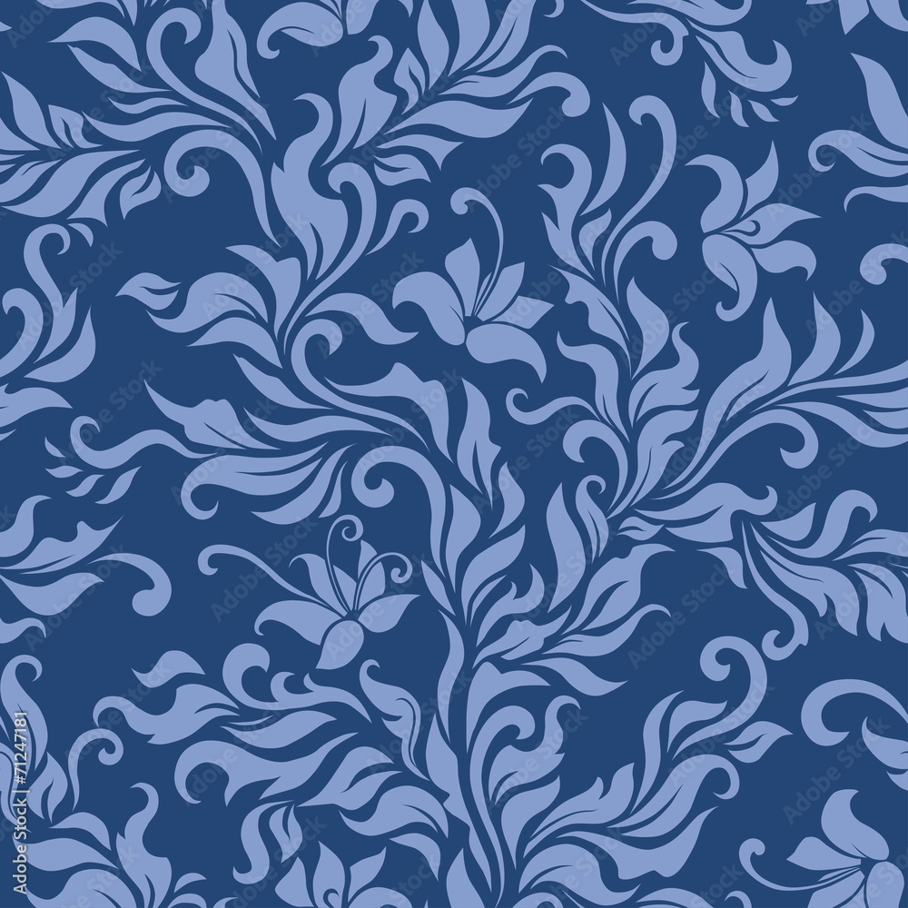 Seamless blue floral pattern. Vector illustration.
