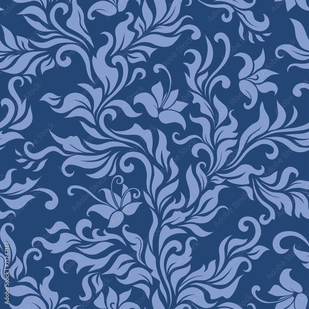 Seamless blue floral pattern. Vector illustration. Seamless blue floral pattern. Vector illustration.