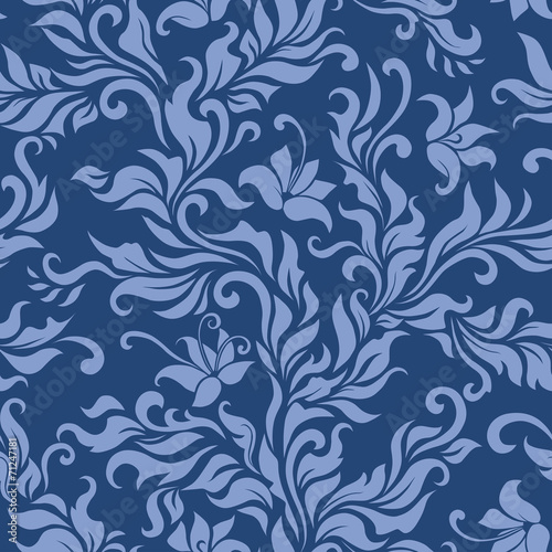 Seamless blue floral pattern. Vector illustration.