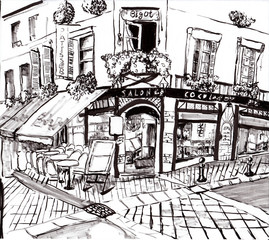 hand draw paris coffee shop
