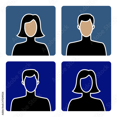 Faceless male and female avatar icons, flat design