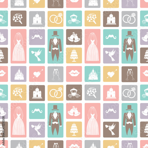 Wedding flat  icons in seamless pattern