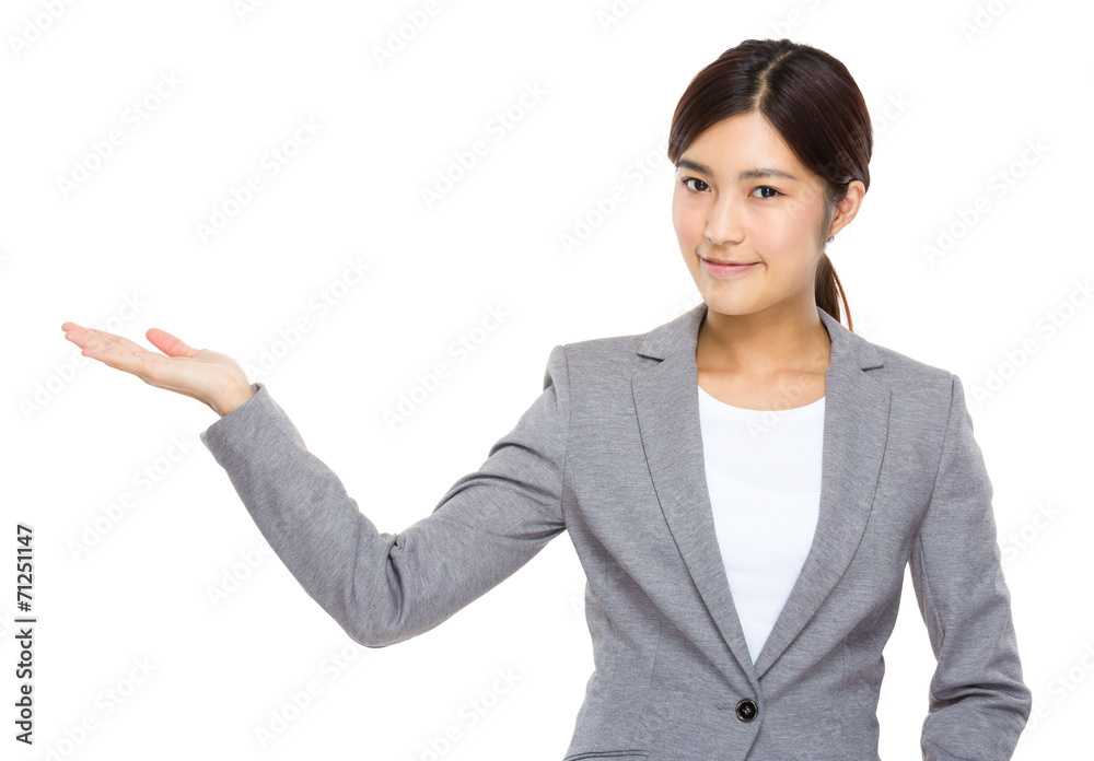 Business woman with hand present Business woman with hand present
