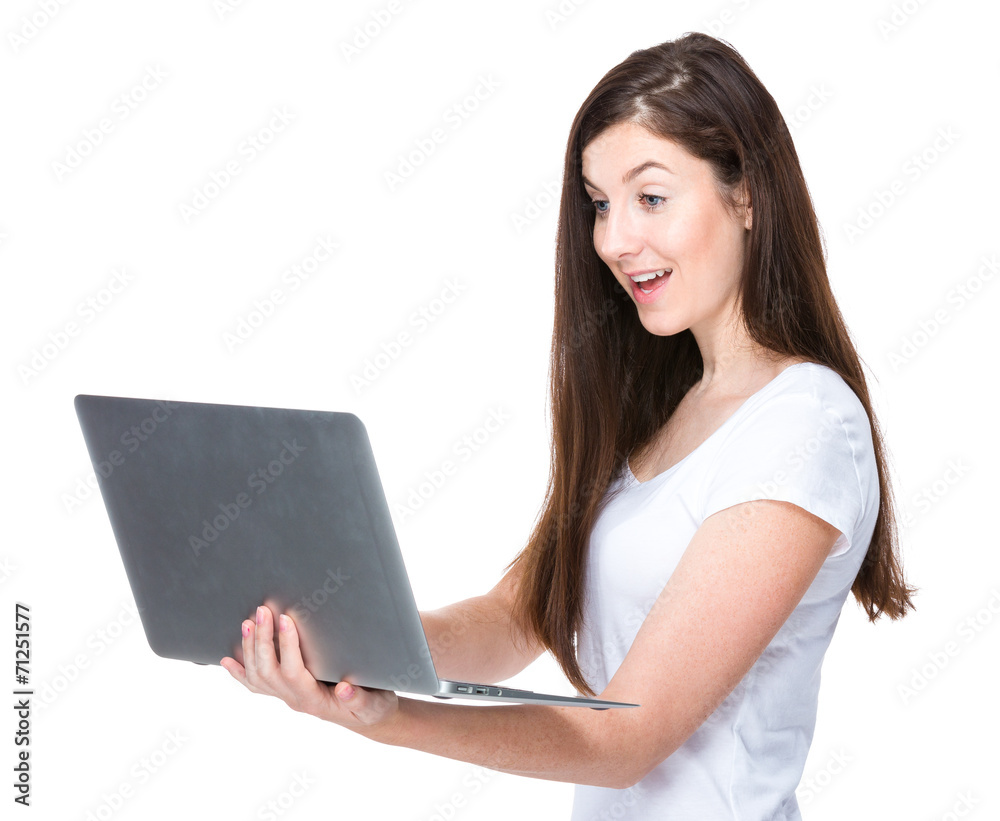 Excite woman use laptop Excite woman use laptop