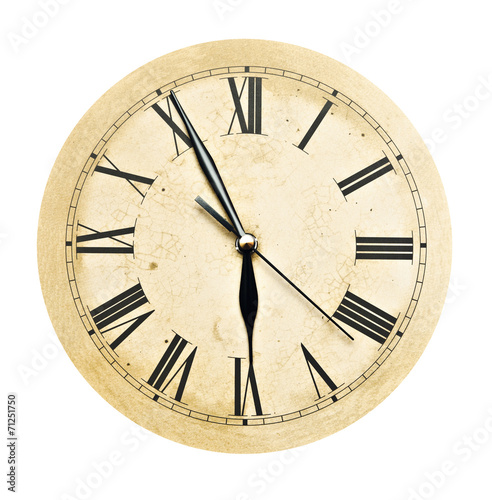 Old Clock Isolated on white . old vintage clock face