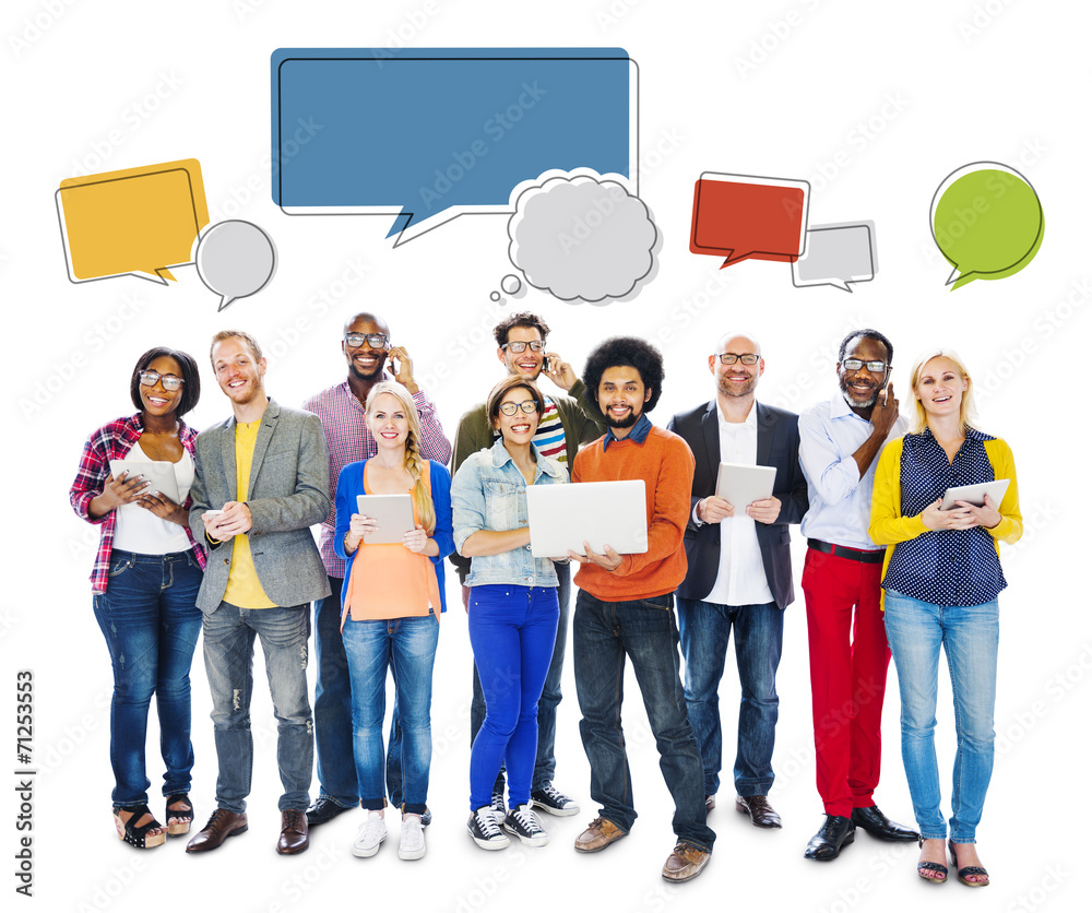 Naklejka premium Diverse People Social Networking and Empty Speech Bubbles