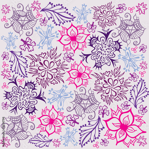 Fond Motif Fleurs Feuillages Violet Rose Mauve