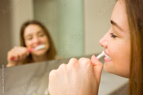 Cute couple brushing their teeth