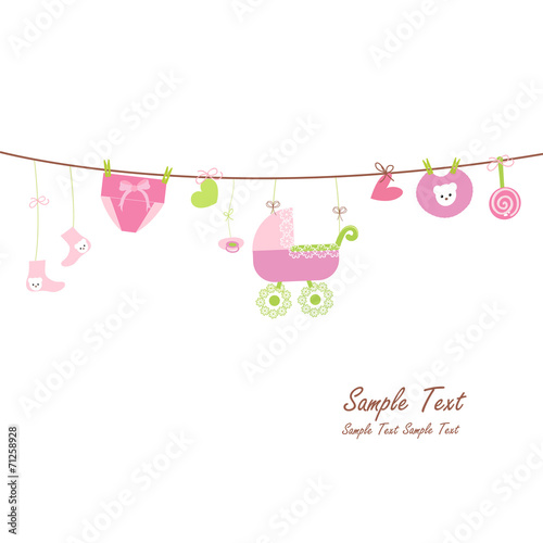 Hanging baby girl symbols card
