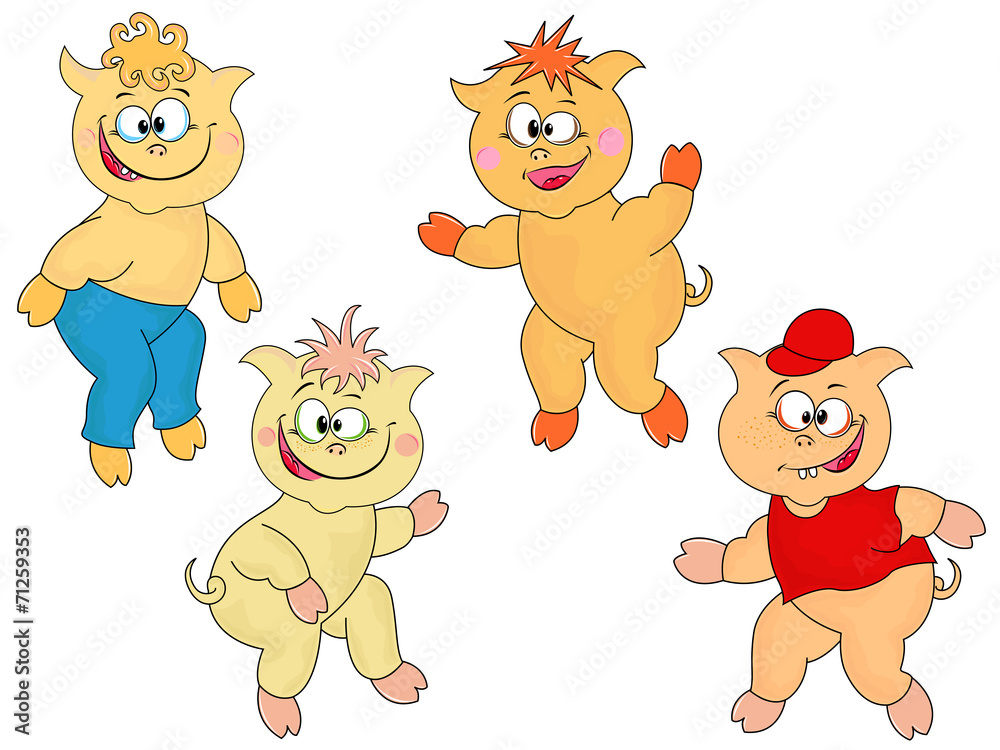 Obraz premium Four funny cartoon piglets