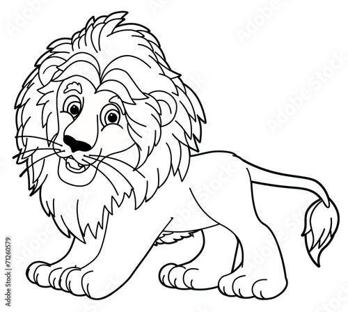 Fototapeta Naklejka Na Ścianę i Meble -  Cartoon animal lion on white background - caricature - with coloring page - illustration for children