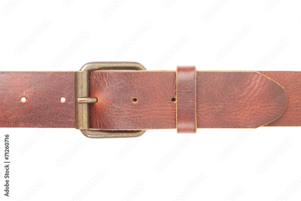 Brown leather belt with buckle on white, clipping path Brown leather belt with buckle on white, clipping path