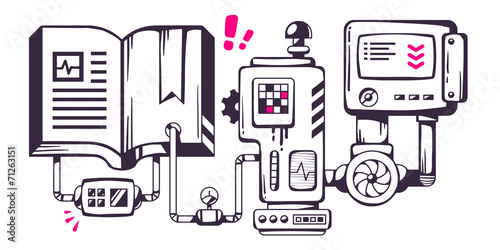 Vector industrial illustration of the mechanism of open book.