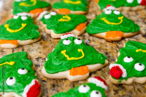 Freshly baked Christmas Cookies decorated with Fun Faces