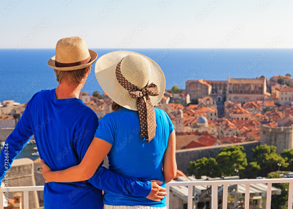 happy couple on vacation in Europe