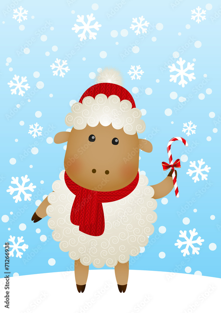 Cute sheep on winter background Cute sheep on winter background