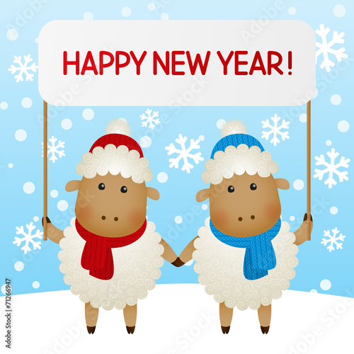 Funny sheep on winter background
