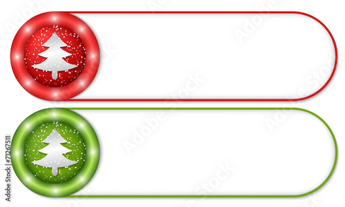 set of two buttons with falling snow and xmas tree