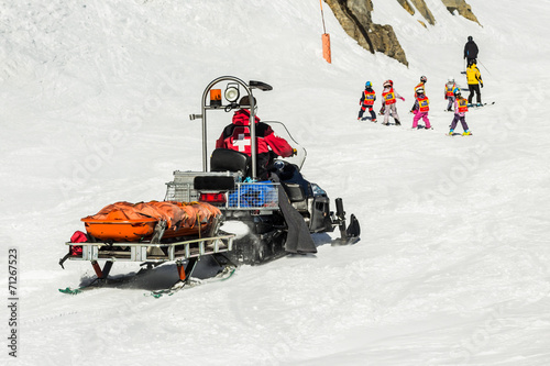 Emergency sled at the ski resort 