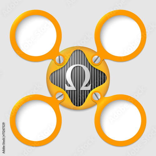four text boxes with screws and omega symbol