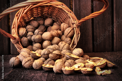 Fresh walnuts in the basket