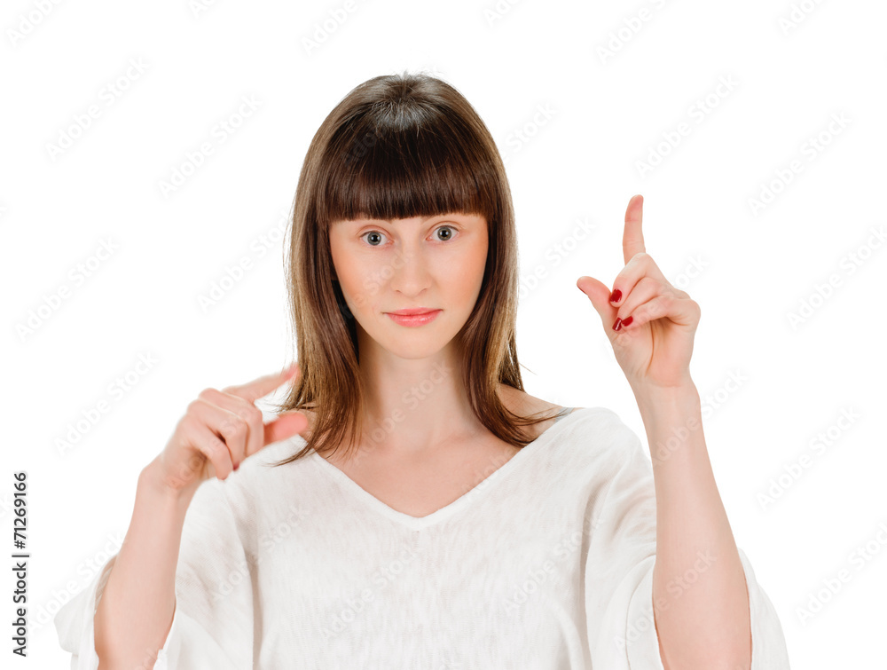 Eureka. Woman with an idea raising her finger Eureka. Woman with an idea raising her finger