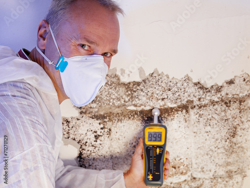 Pest controler gauges a mold infestation