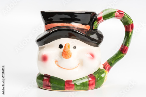 Christmas tea mug with snowman on white