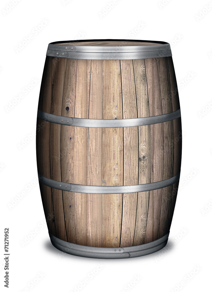 Fototapeta premium altes Holzfass mit Metallringen, freigestellt