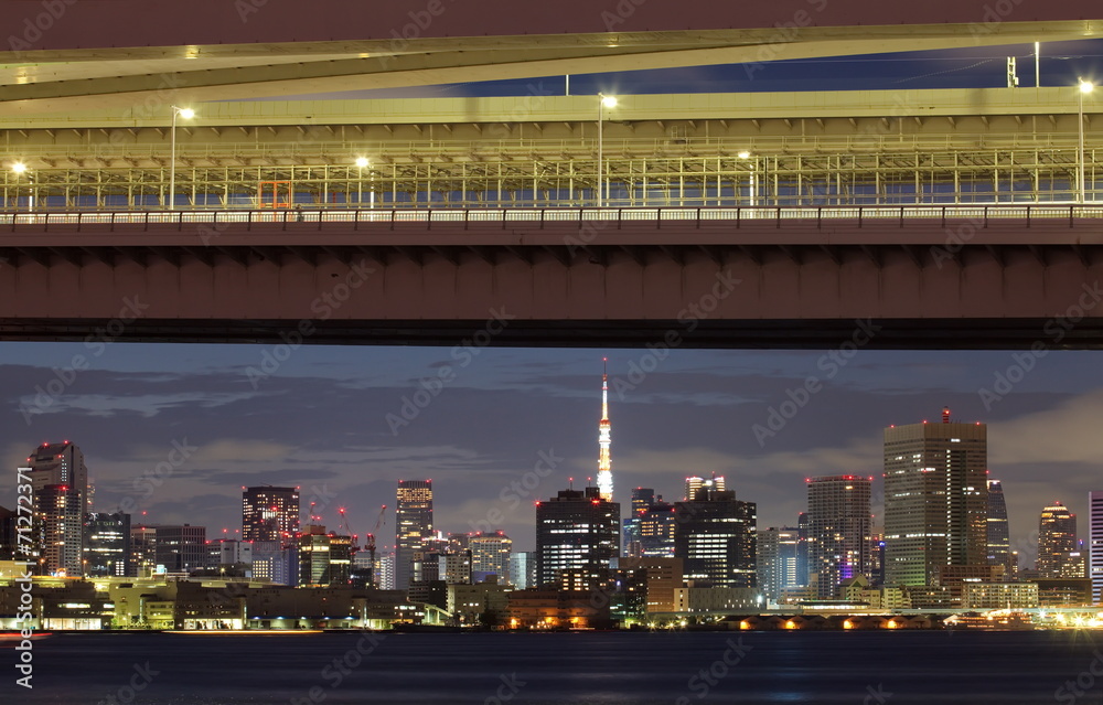 Obraz premium Tokyo Bay at Rainbow Bridge and tokyo tower