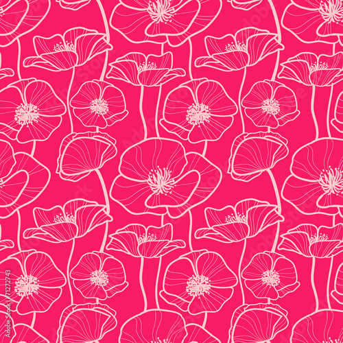 Fototapeta Naklejka Na Ścianę i Meble -  Seamless pattern with decorative poppy flowers
