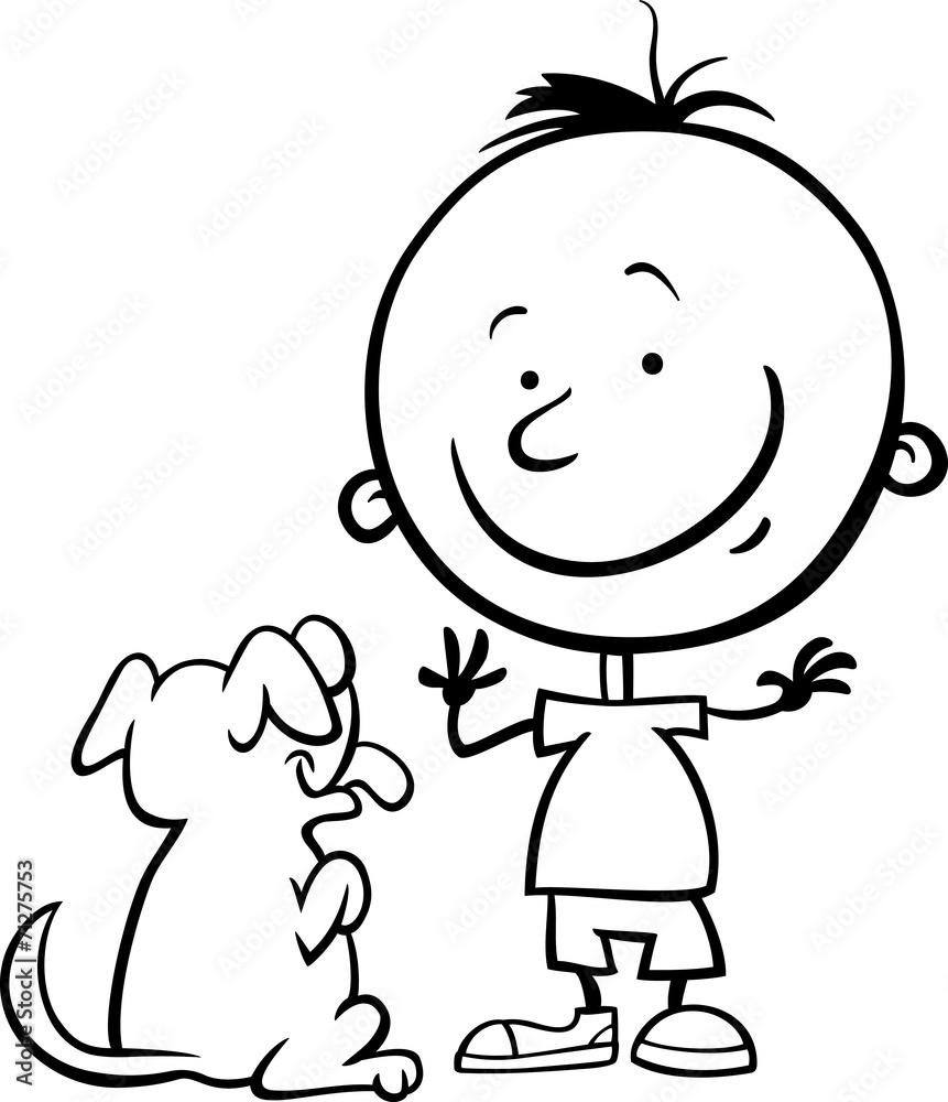 boy with dog cartoon coloring page boy with dog cartoon coloring page