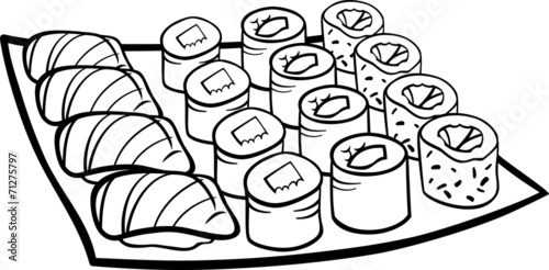 sushi lunch cartoon coloring page