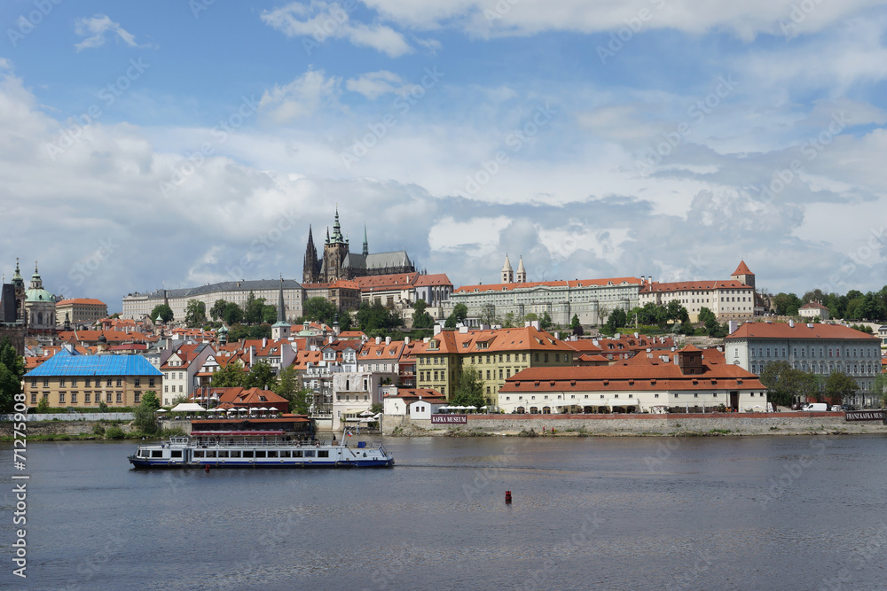Fototapeta premium ship sailing on the Vltava River in Prague