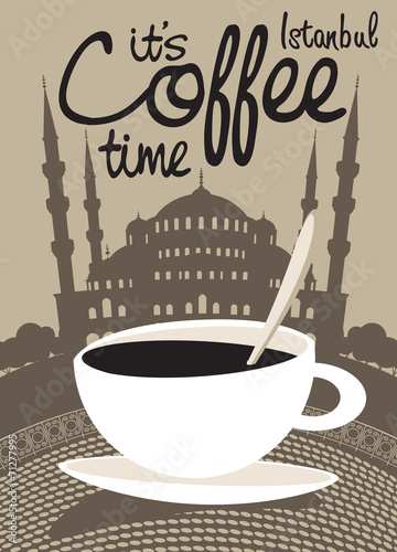 cup of coffee on a background of Istanbul