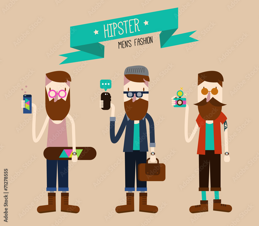 Hipster fashion style. flat character design set. vector