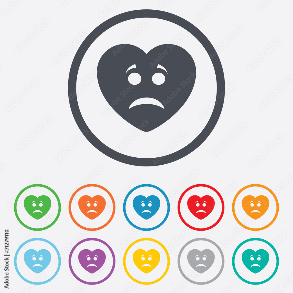 Sad heart face sign icon. Sadness symbol. Sad heart face sign icon. Sadness symbol.